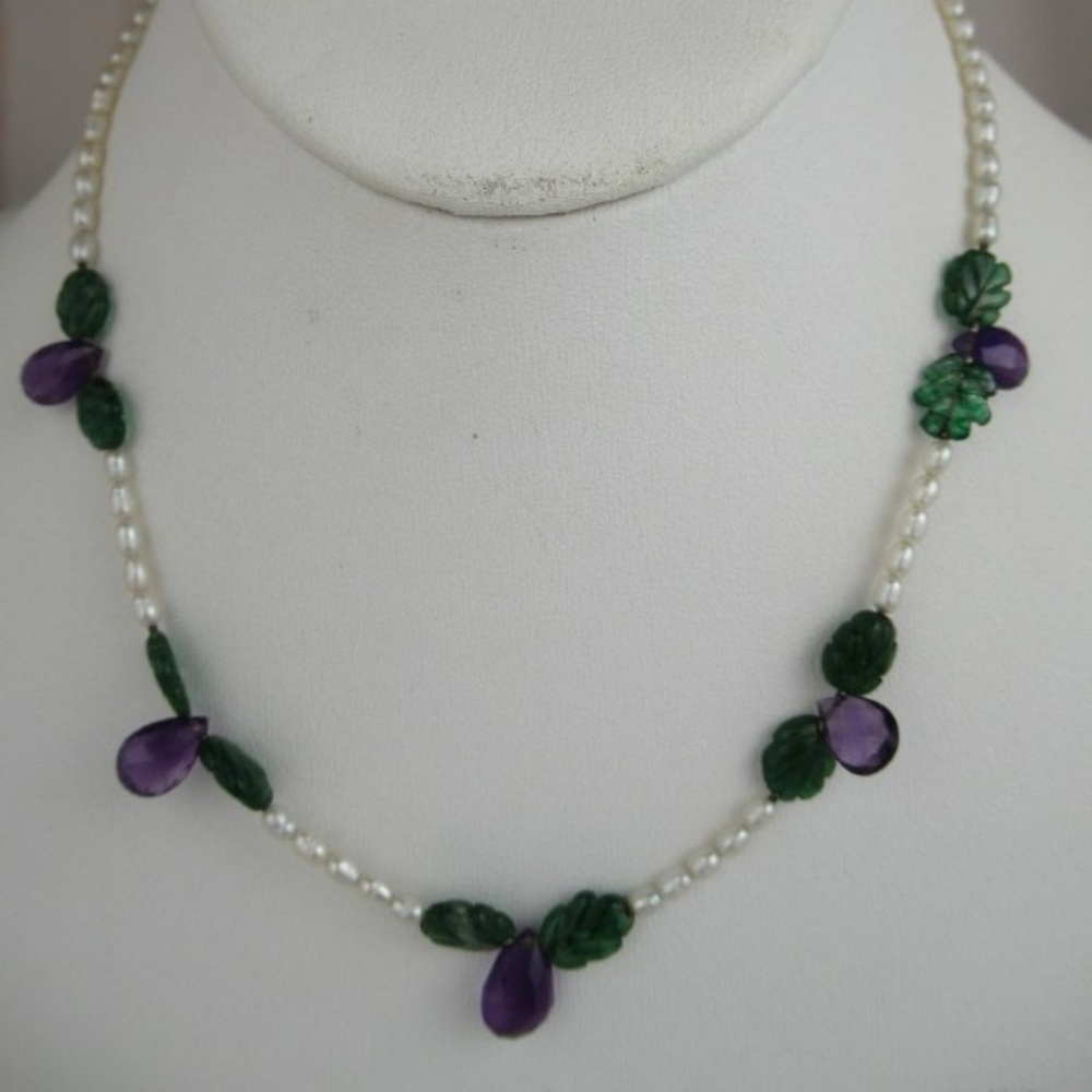 Amethyst, Moss Agate And Pearls "String Of Grapes" - image 2